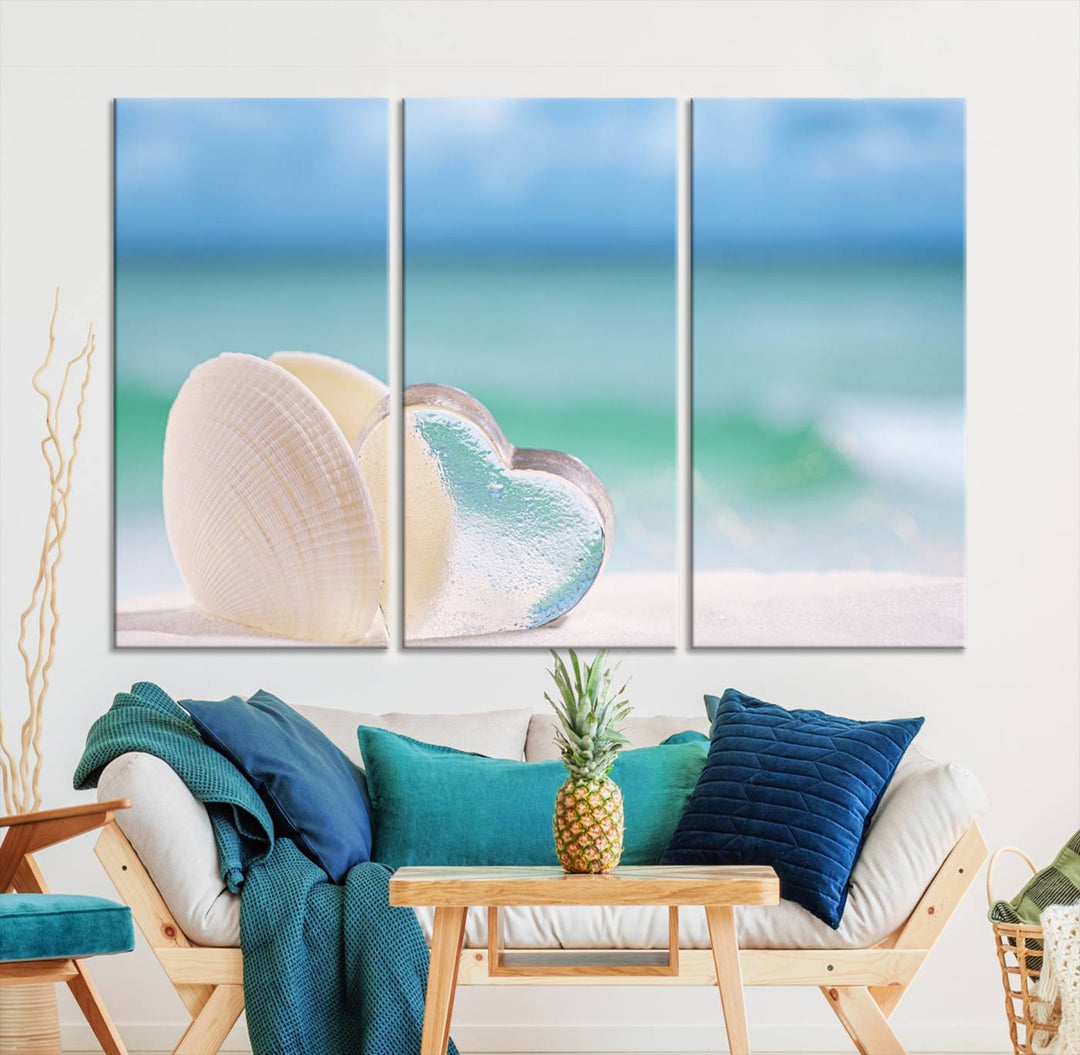 Impression sur toile d'art mural de coquillage d'amour de plage