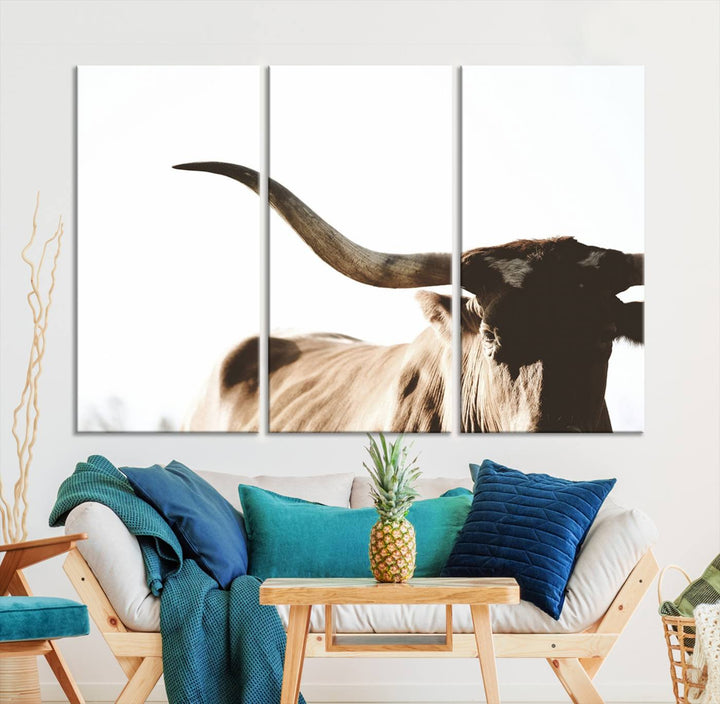 Texas Cow Longhorn Wall Art Canvas