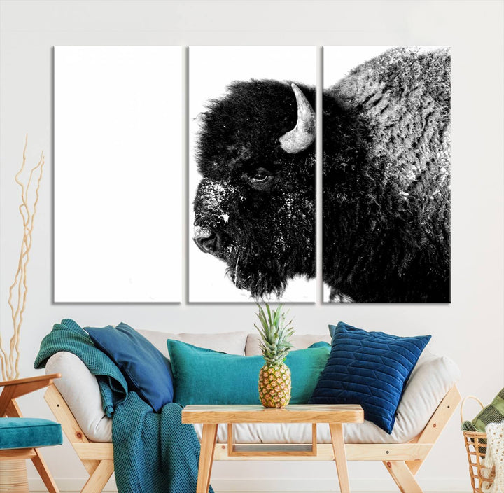 American Bison Wall Art - Buffalo Wall Art Black and White Canvas Print - Framed, Ready to Hang, Modern Nature-Inspired Artwork for Home and Office Decor