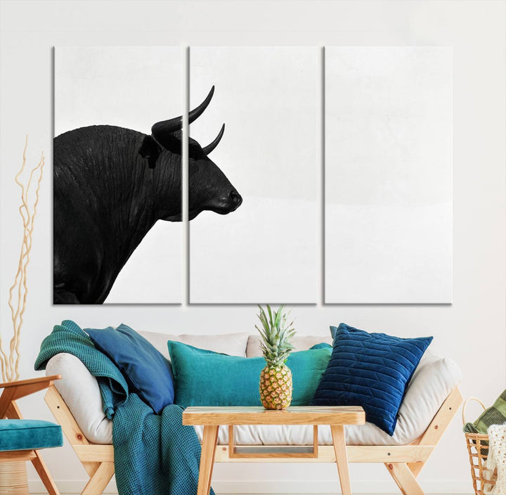 The Spanish Bull Wall Art Canvas Print is crafted on museum-quality canvases and is coated with UV-protective layers for lasting brilliance. It comes ready to hang, effortlessly enhancing your living space.