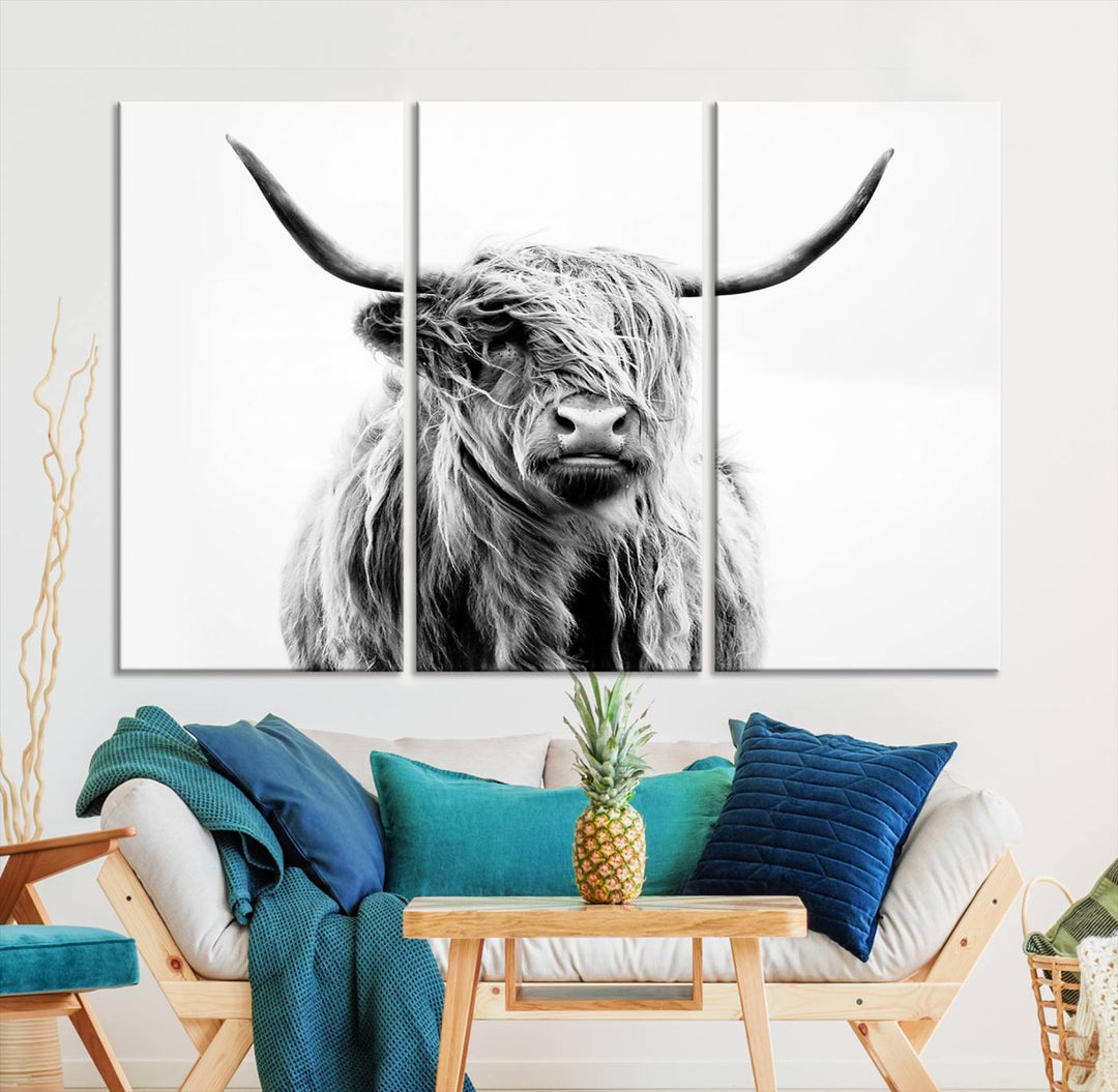 Scottish Highland Cow Cattle Art Print Farmhouse Wall Art Canvas Print