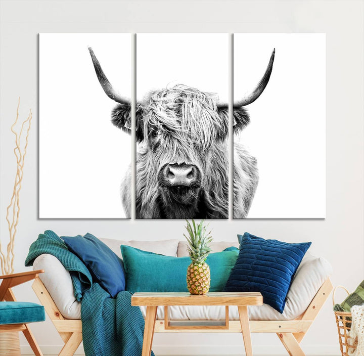 Scottish Highland Cow Cattle Art Print Farmhouse Wall Art Canvas Print