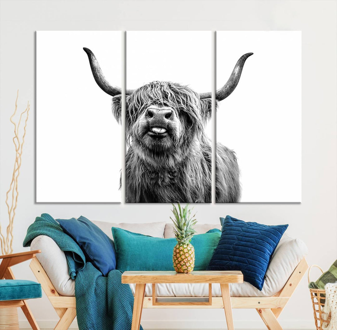 Fanny Scottish Highland Cow Cattle Art Print Farmhouse Wall Art Canvas Print