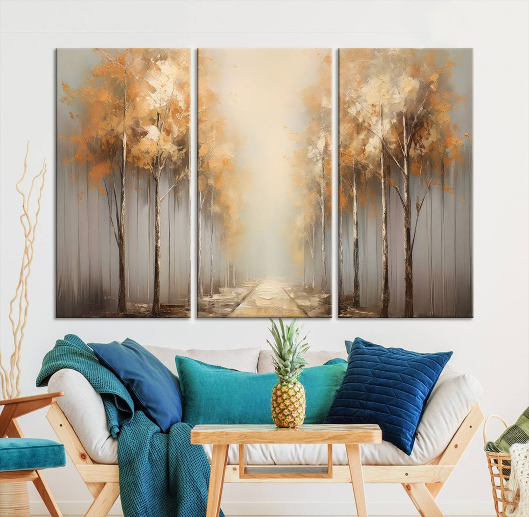 Autumn Forest Path Wall Art | Large Canvas Print for Living Room, Bedroom, or Office Decor | Forest Wall Art, 3 Panel Wall Art