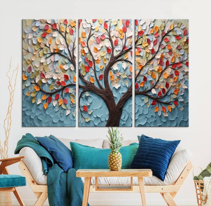 Abstract Tree and Leaf Wall Art Canvas Print