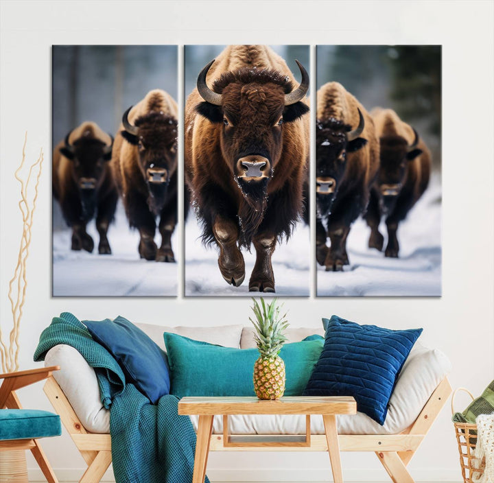 Buffalo Wall Art Canvas Print, American Bison Herd Wall Art Canvas Print