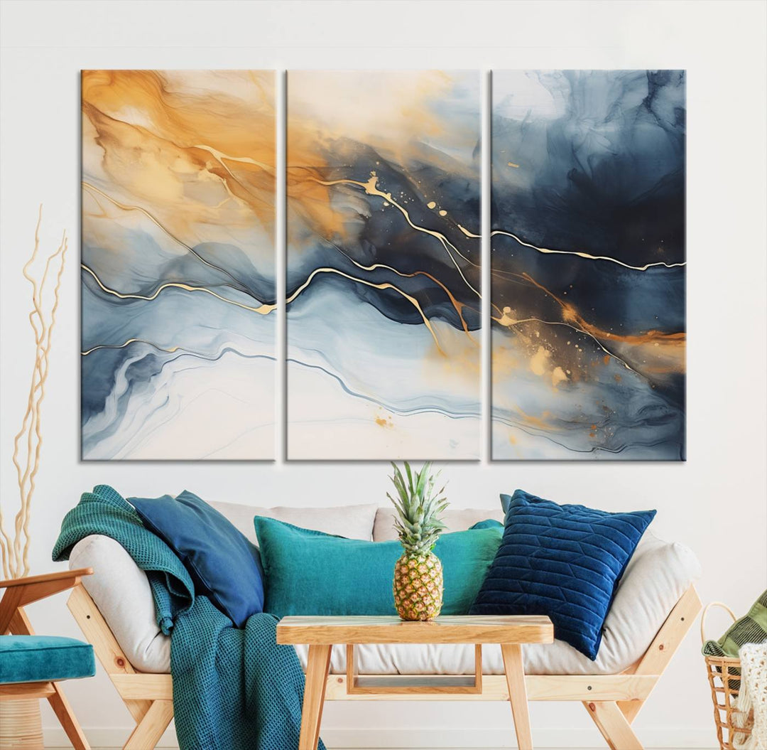 Smoke Blue Wall Art Canvas Print Abstract Artwork Printing