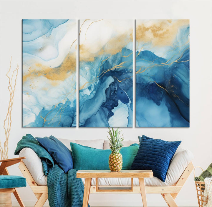 Impresión grande en lienzo de arte de pared azul marino para decoración del hogar, sala de estar, oficina y decoración del hogar, impresión de obras de arte abstractas