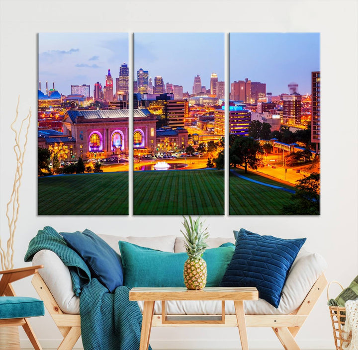 Kansas City Night Canvas Print - Arte de pared grande para decoración del hogar y la oficina