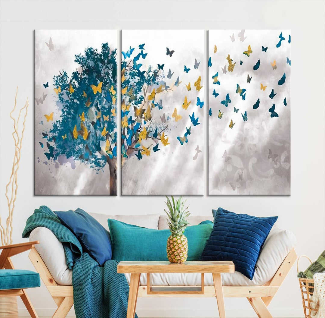 Tree Butterfly Abstract Tree and Butterfly Wall Art Canvas Print