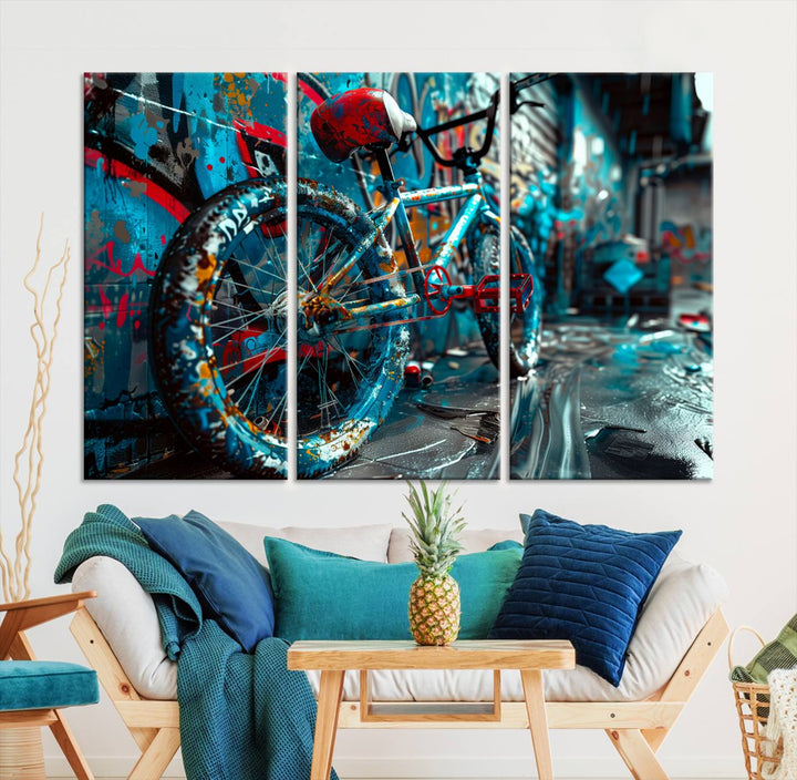 Bicycle Wall Art Canvas Print, Graffiti Wall Art Canvas Print