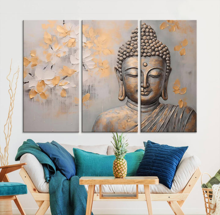 Abstract Buddha Statue Wall Art Canvas Print - Modern Meditation Decor for Living Room, Office, Yoga Studio