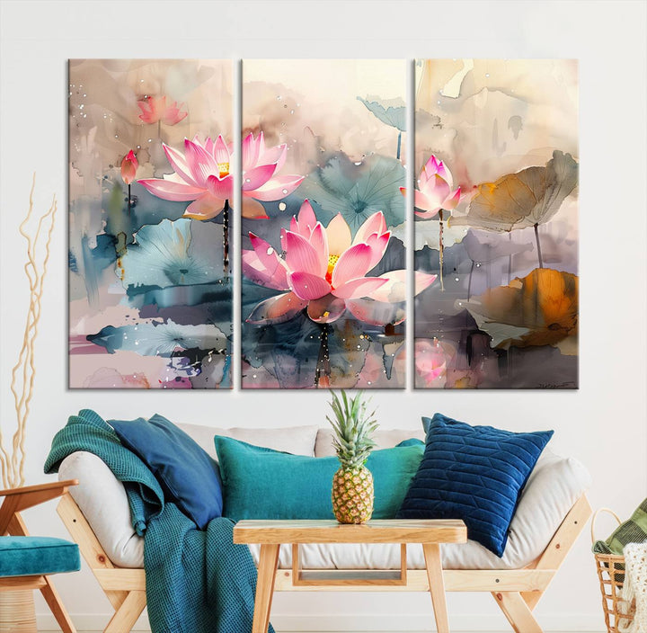 Abstract Watercolor Lotus Flower Wall Art Canvas Print