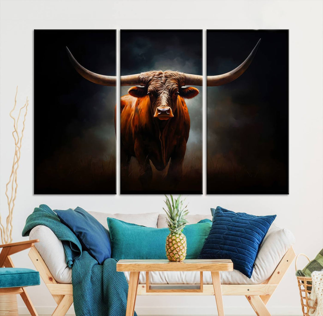 Longhorn Bull Wall Art Canvas Set – Bold Western Elegance for Rustic Home Décor