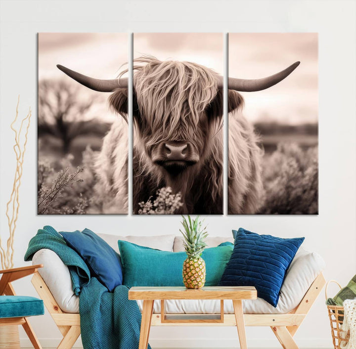 Scottish Cow Longhorn Wall Art Canvas Print.