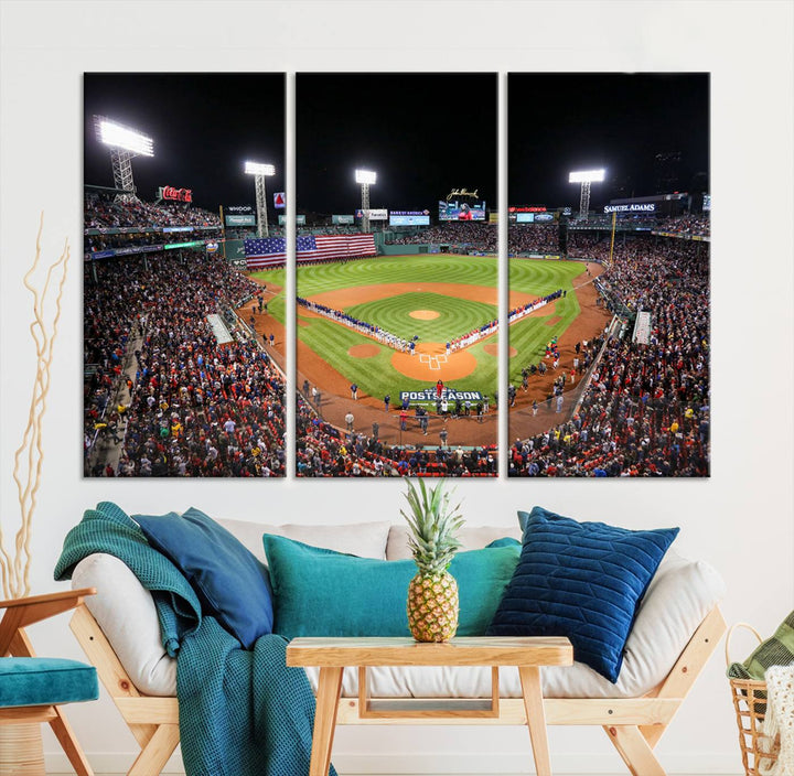 Fenway Park Postseason Triple Canvas Wall Art - Boston Red Sox Historic Game