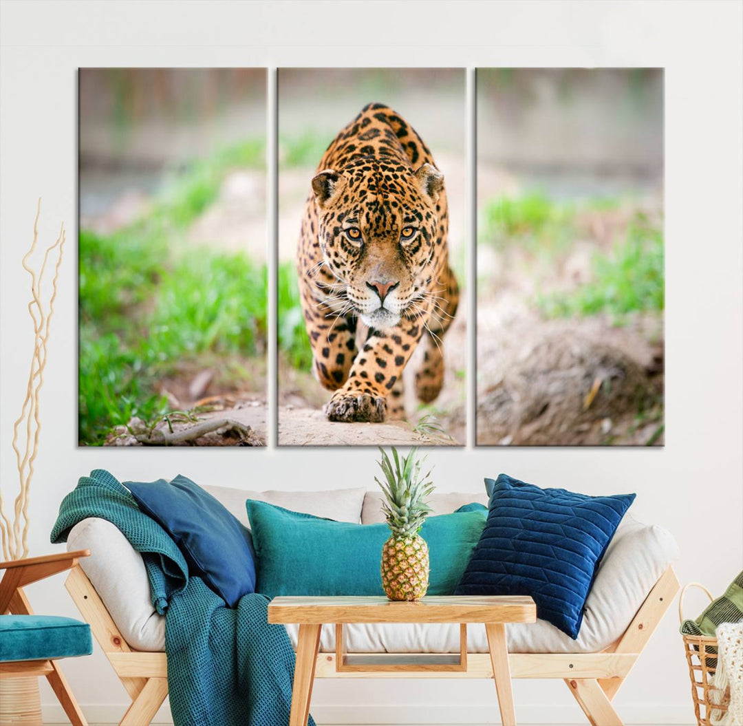 Leopard on the Prowl - Stunning Large Framed Canvas Wall Art for Living Room, Bedroom, or Office Décor, Vibrant Wildlife Print, Ready to Hang