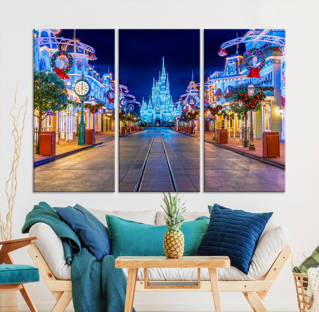 Castle Large Wall Art Disney Magic Kingdom Kids Room Decoration Disney World Christmas Home Decor Child gift - Framed Giclee and Ready to Hang