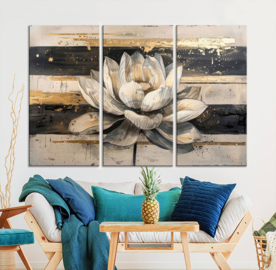 Abstract Lotus Flower Wall Art Canvas Print, Meditation Yoga Room Wall Art