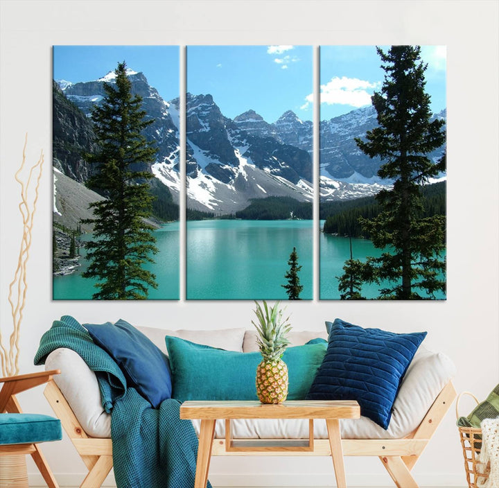 Canadian Rockies Moraine Lake Landscape Canvas Print, Turquoise Lake & Mountain View Wall Art, Ready to Hang Multi-Panel Giclee Canvas for Home Decor