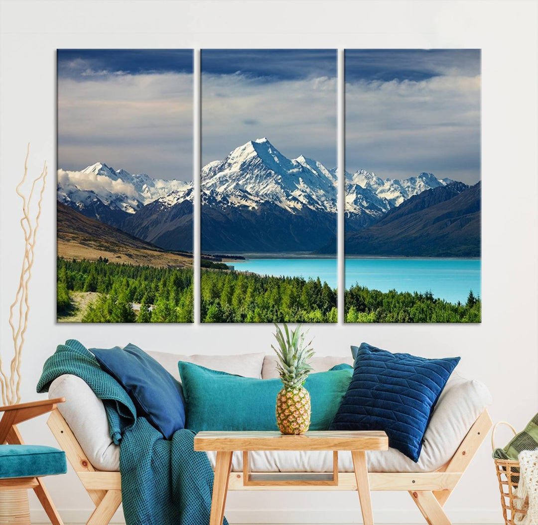 Impression d’art Mount Cook Nouvelle-Zélande Art mural Impression sur toile Lac et montagnes