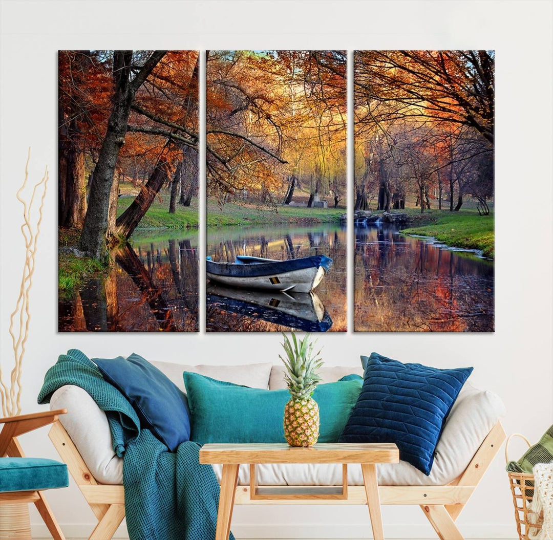 Wall Art Canvas Print Wonderful River in Forest Landscape in Autumn Wall Art Panels