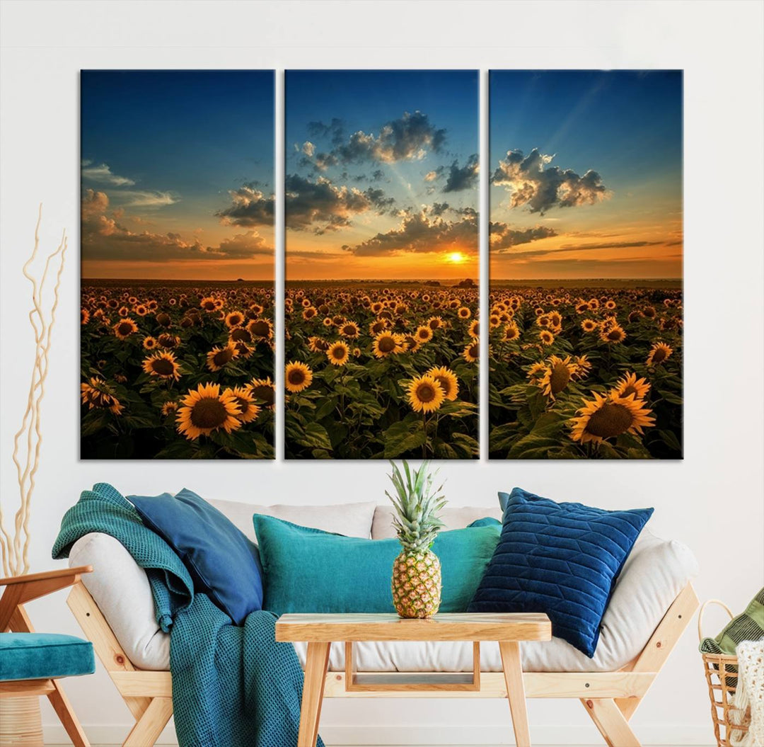 Sunflower Field Sunset Wall Art Canvas Print Wall Artwork