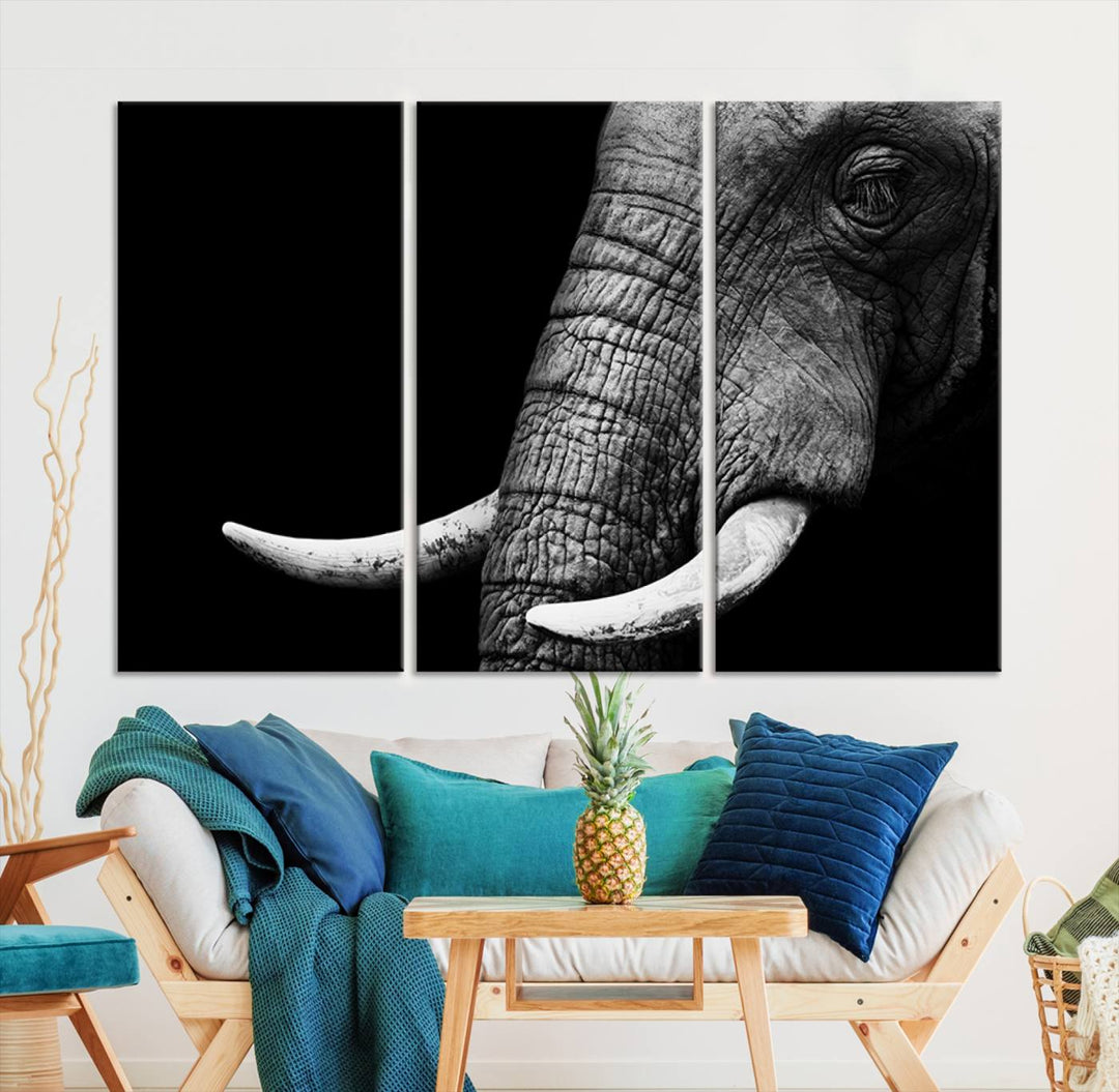 Wall Art Animal Canvas Print Close Taken Elephant with Big Ivories