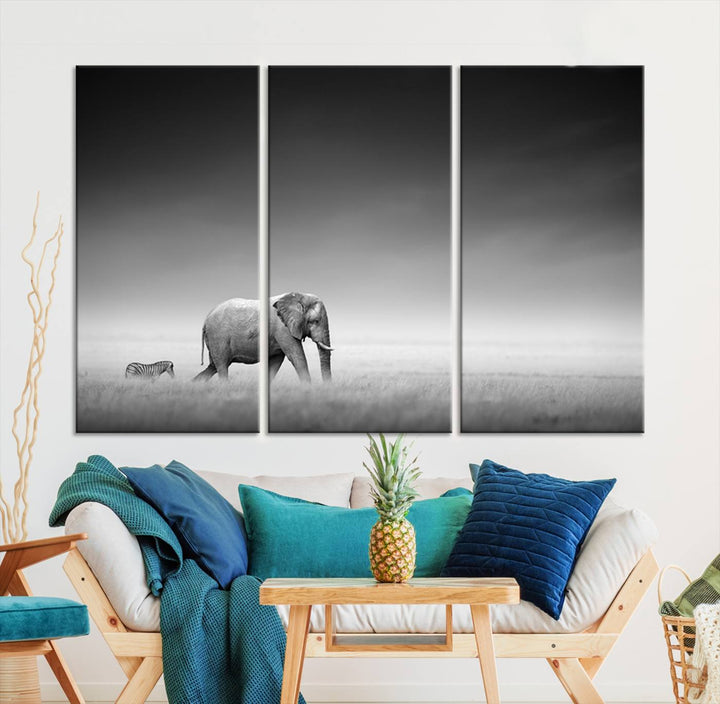 Elephant and Zebra Savannah Canvas Print