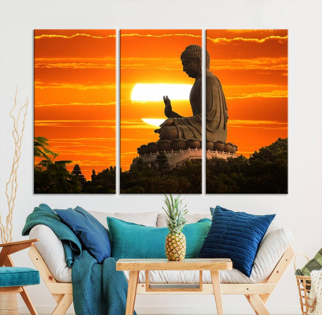 Buddha Statue at Sunset Canvas Print 