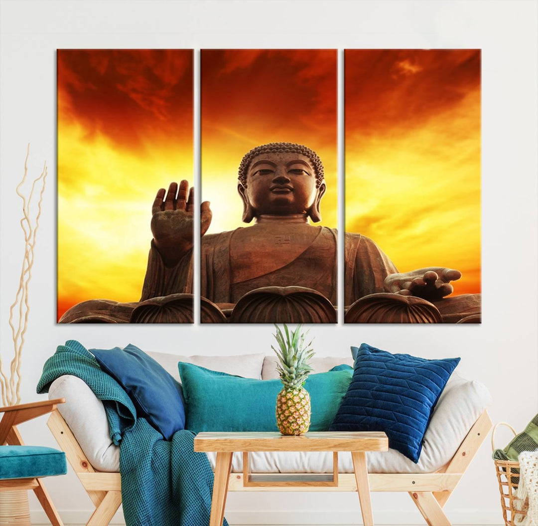 Wall Art Close up Buddha Statue at Sunset Canvas Print 