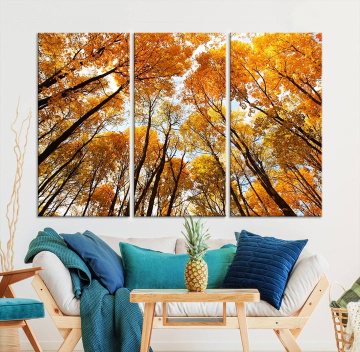 Art mural Forêt jaune et ciel en automne Impression sur toile