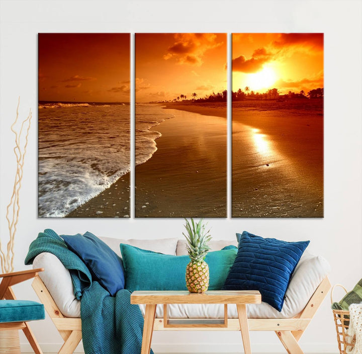 Arte de pared extra grande, hermoso paisaje de playa al atardecer en una isla tropical, impresión en lienzo