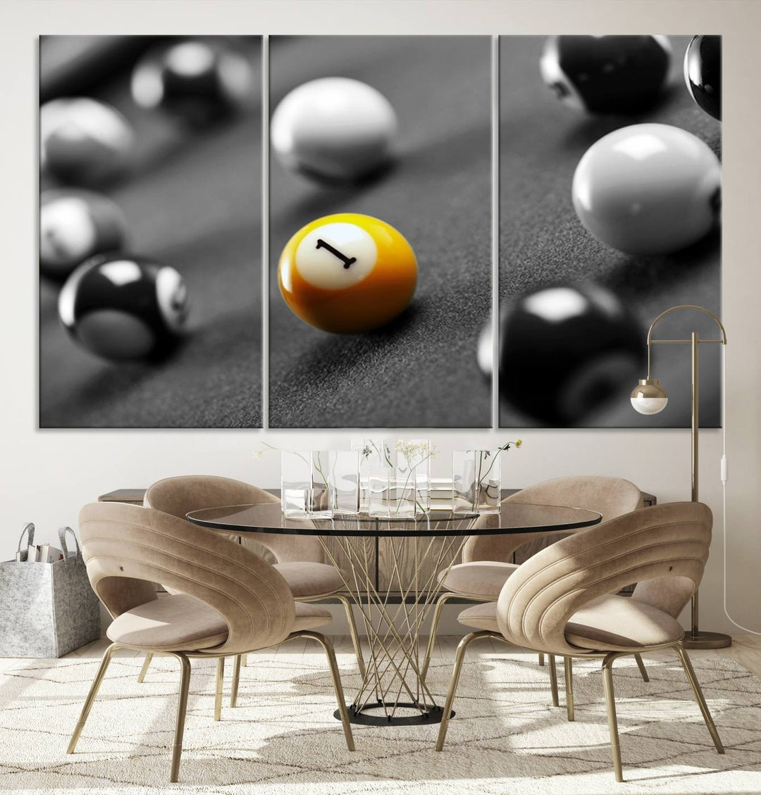 Boules de billard concept noir et blanc Impression sur toile