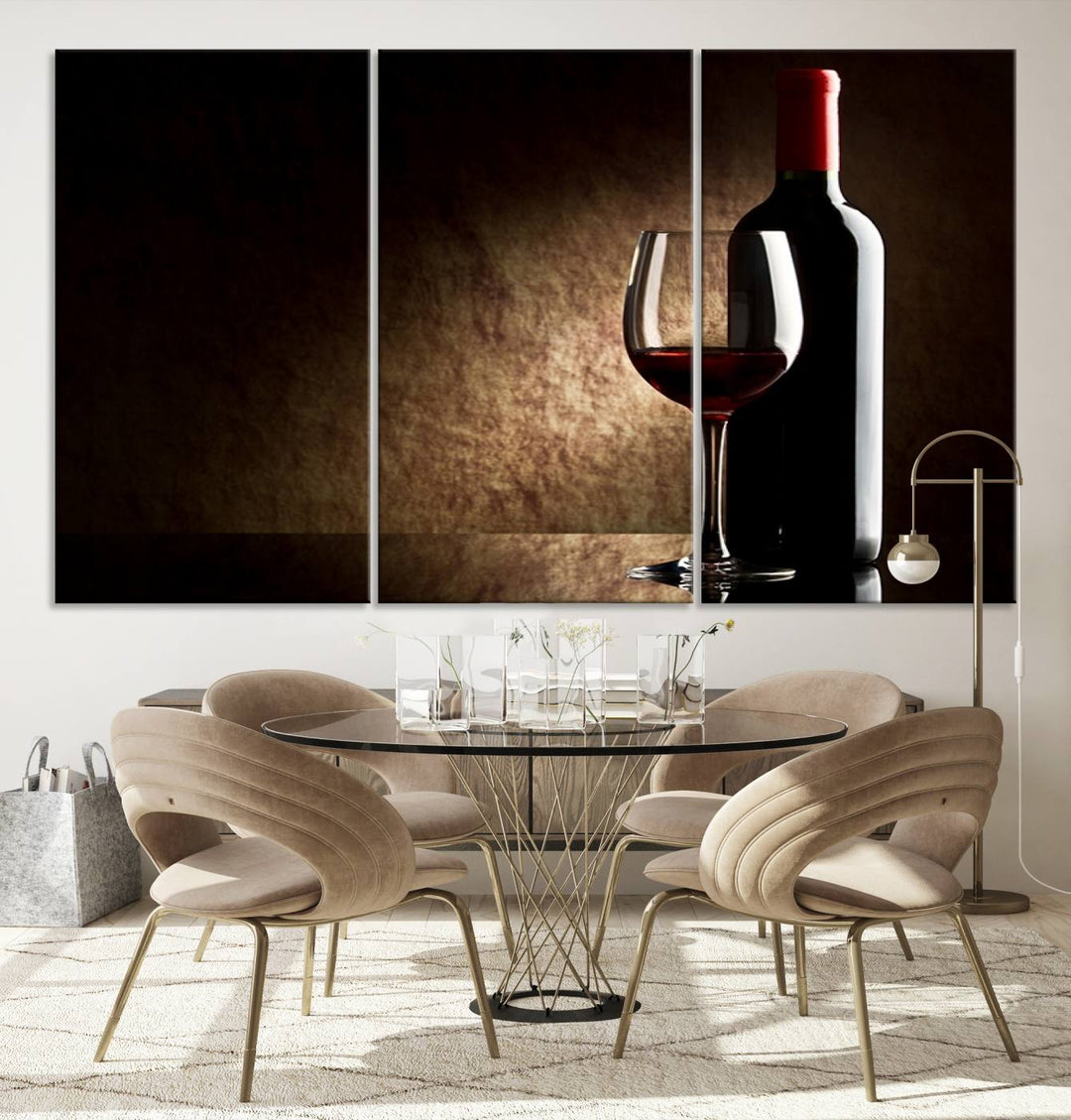 Wall Art Red Vine in Glass with Bottle Canvas Print Kitchen Cafe Restaurant