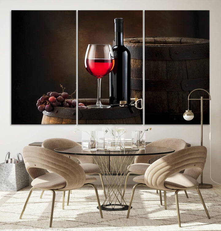 Wall Art Red Wine Bottle and Tun Canvas Print 