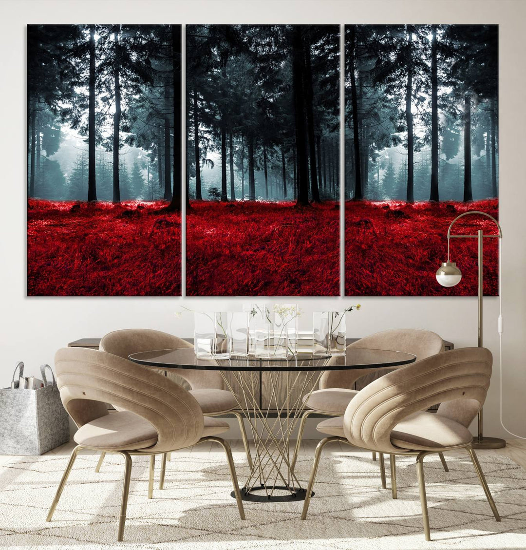 Bosque seductor con hojas rojas Impresión en lienzo Arte de pared grande Arte de lienzo de bosque Arte de paisaje de otoño Impresión de arte enmarcada