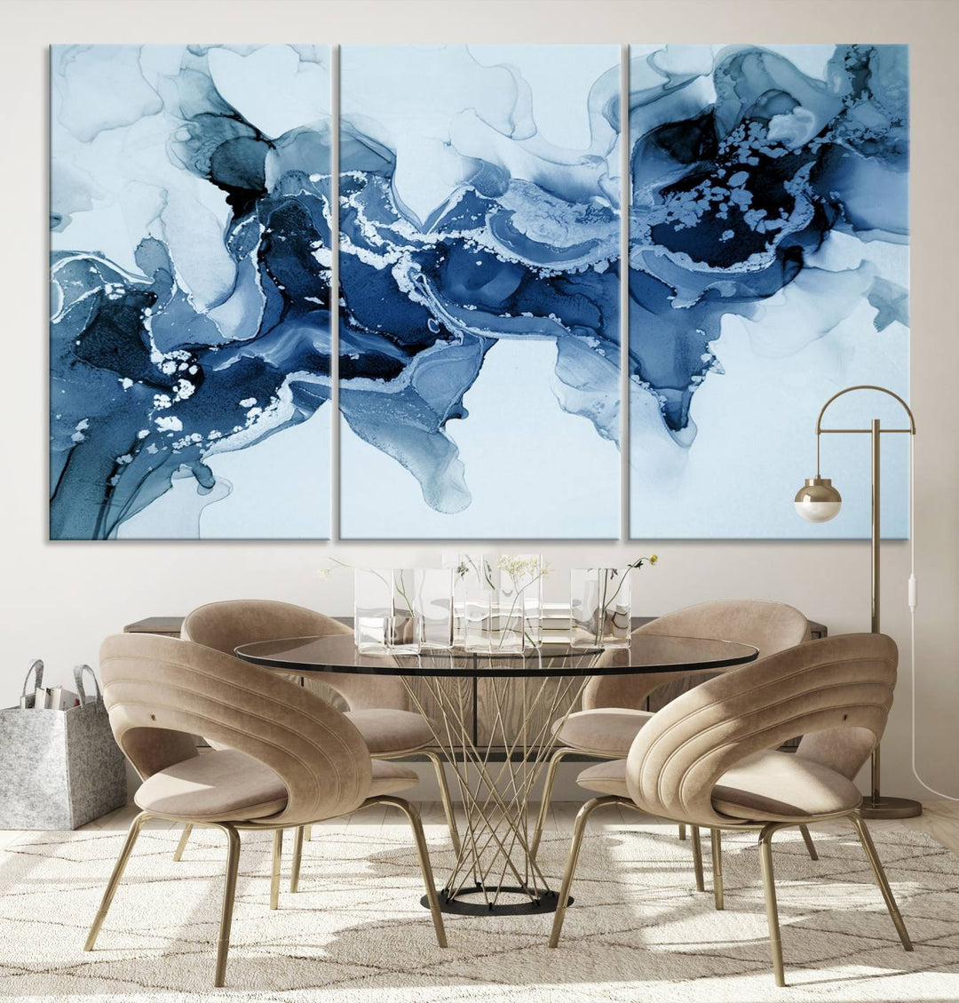 Ice Blue Marble Fluid Effect Wall Art Abstract Canvas Wall Art Print