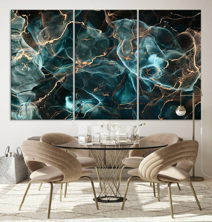 Neon Blue Marble Smokey Effect Wall Art Abstract Canvas Wall Art Print