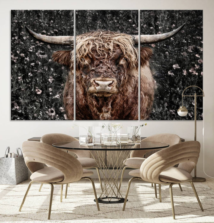 Scottish Highland Cow Cattle Art Print Farmhouse Wall Art Canvas Print