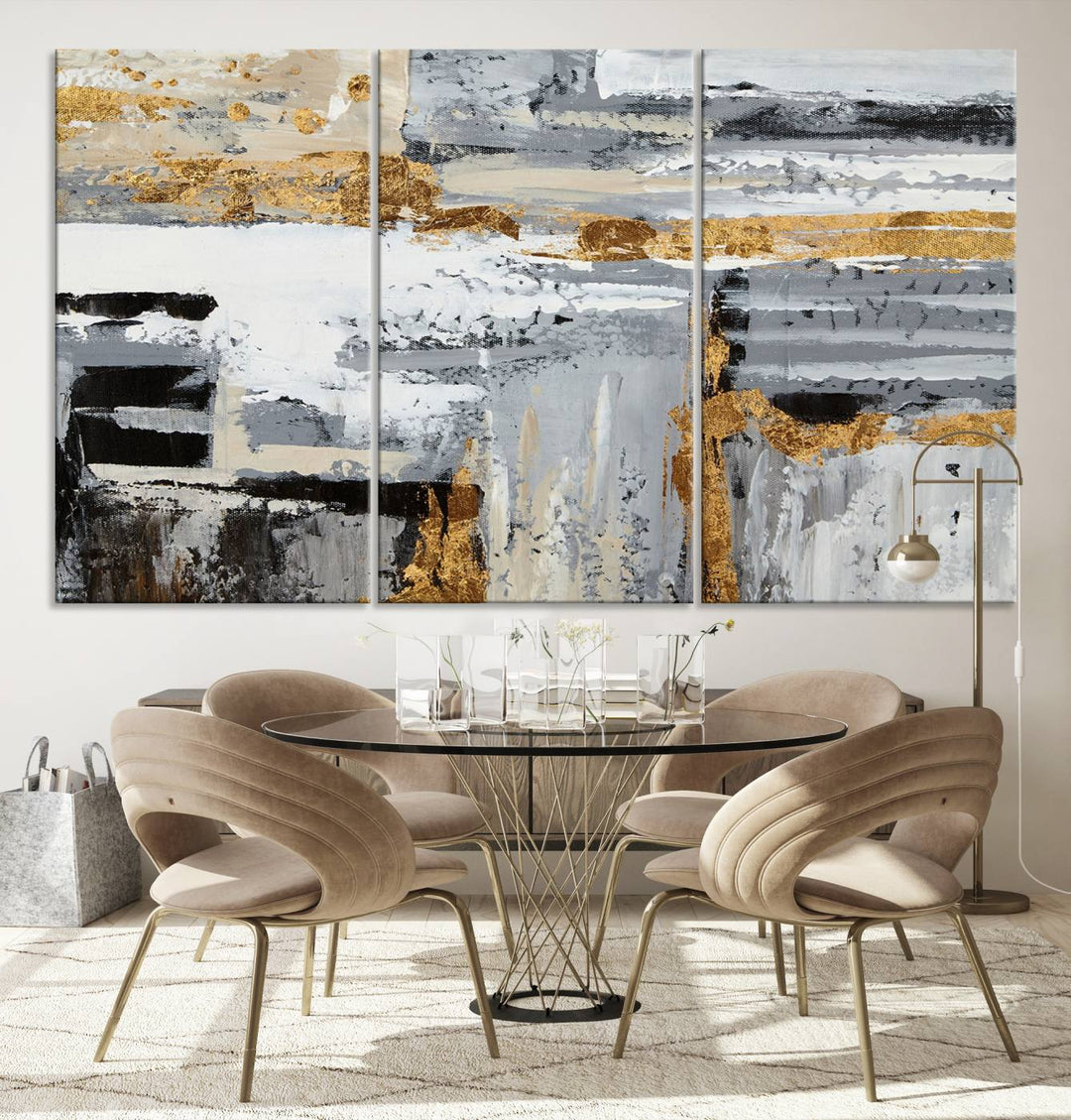 Abstract Painting Canvas Wall Art Print Paint Drip Art Brush Strokes Gray Artwork