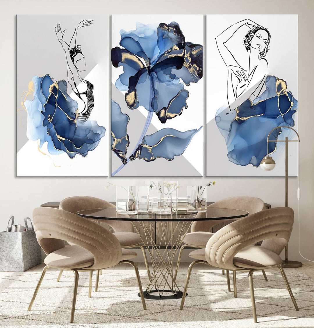 Watercolor Abstract Painting Artwork Walls Canvas Wall Art Print Blue Dancer