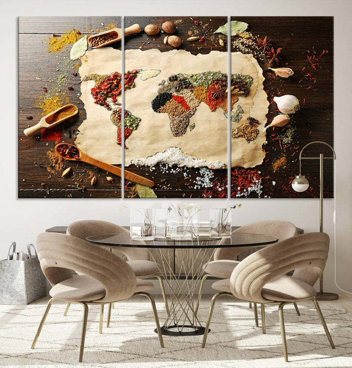 Spice World Map Artwork Canvas Wall Art Print World Map of Spices