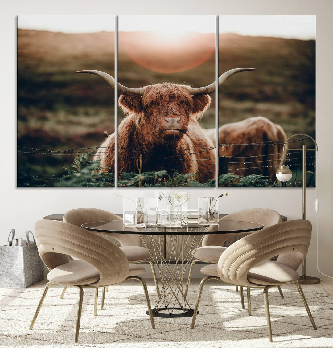 Highland Cow Animal Canvas Wall Art Texas Cattle Art Print Farmhouse Wall Art Canvas Print