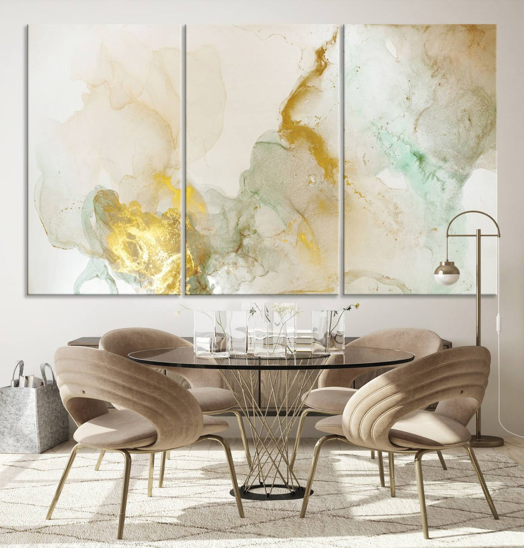 Yellow Marble Fluid Effect Wall Art Abstract Canvas Wall Art Print