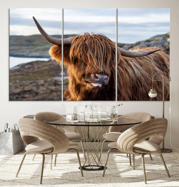 Cuddly Highland Cow Canvas Photo Wall Art Print Highlands Art Cute Animal Wall Art