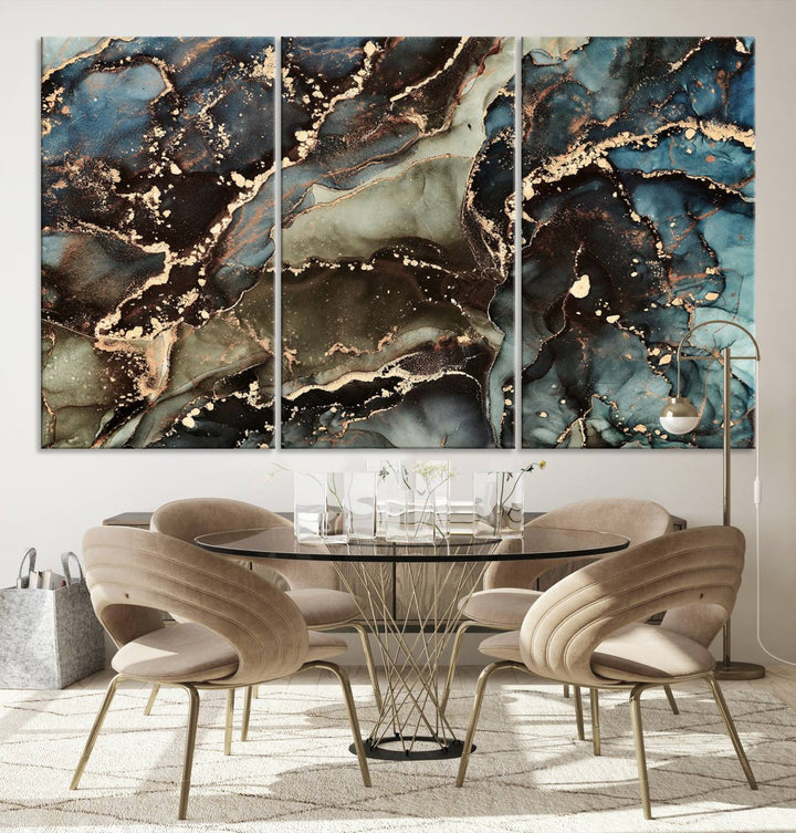 Black and Blue Marble Fluid Effect Wall Art Abstract Canvas Wall Art Print