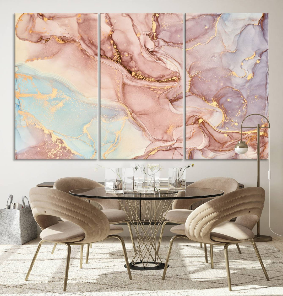 Rose Gold Marble Fluid Effect Wall Art Abstract Canvas Wall Art Print