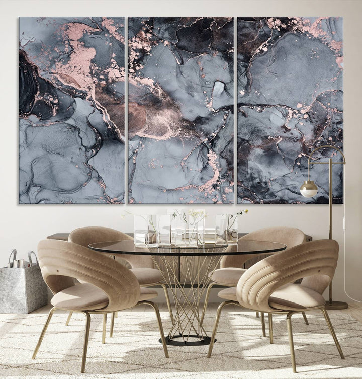 Gray and Rose Gold Marble Fluid Effect Wall Art Abstract Canvas Wall Art Print