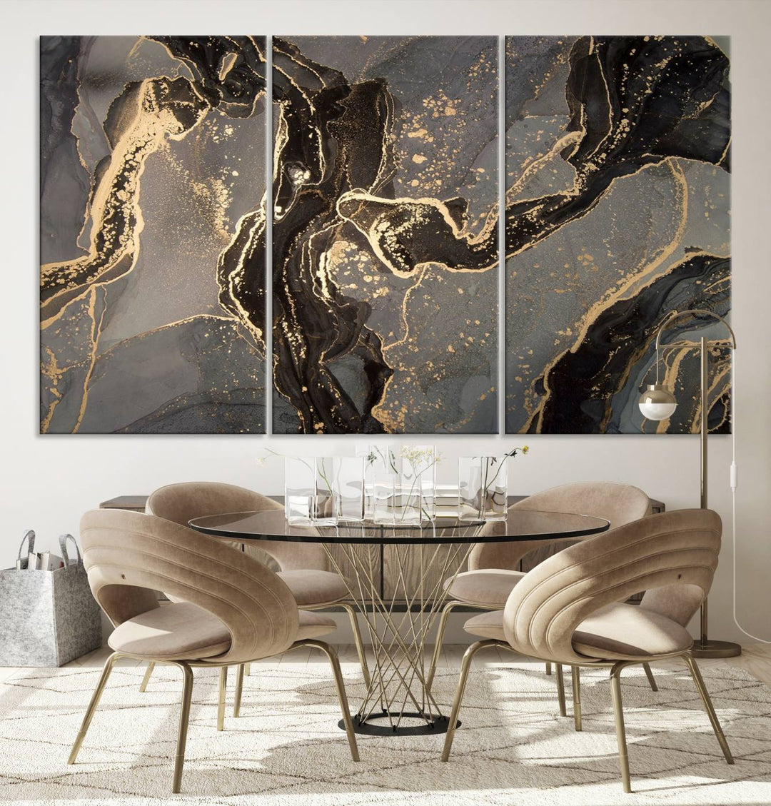 Gray Marble Fluid Effect Wall Art Abstract Canvas Wall Art Print